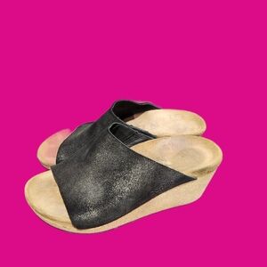 Papillio Black Suede Wedge Mules